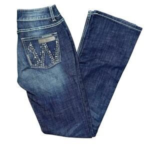 WRANGLER Boot Cut Jeans 3/4 X 34 Inseam Dark Wash Rhinestones Low Rise